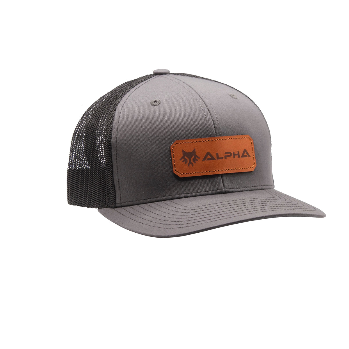 Alpha Leather Logo Patch 6-Panel Trucker Hat