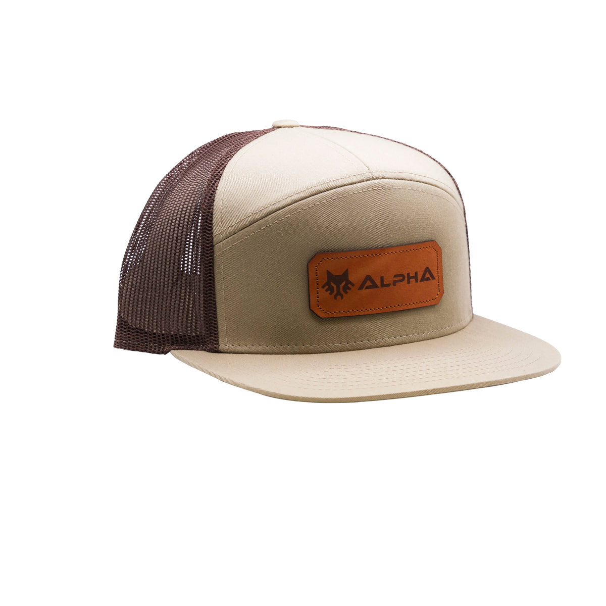 Alpha Leather Logo Patch 7-Panel Trucker Hat